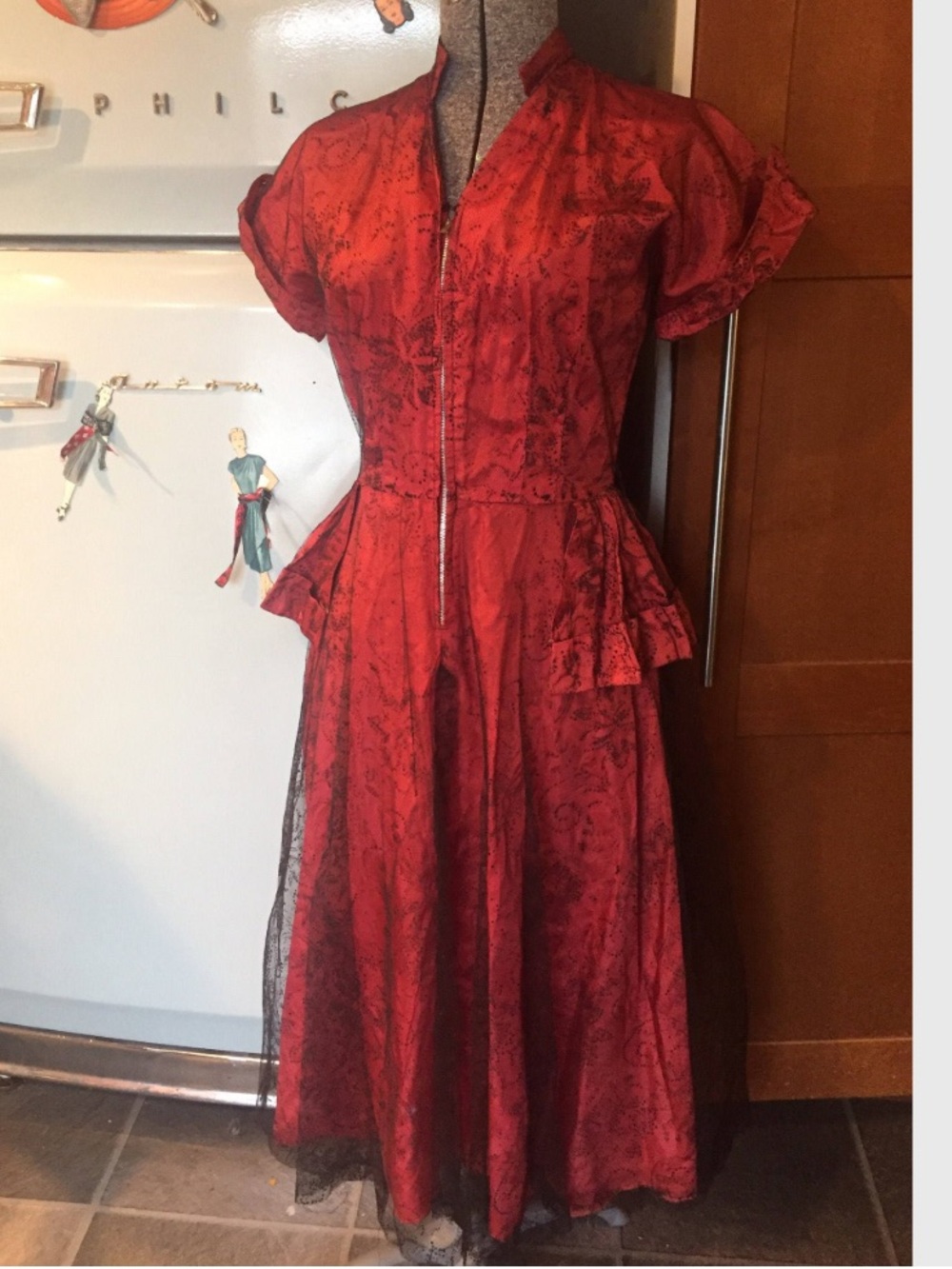 1940s red dress with overlay AS IS